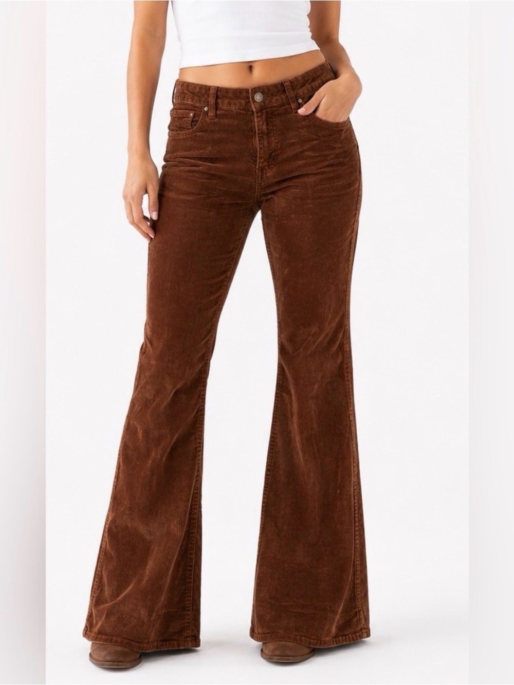 UEC INDIGO RISING BROWN CORDUROY HIGH RISE FLARE PANTS RETRO INSPIRED SZ 28x32